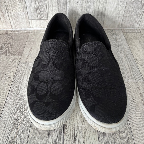 COACH Alegra Womens Size 8.5 Monogram Logo Black White Slip On Shoes Sneakers - Picture 1 of 13